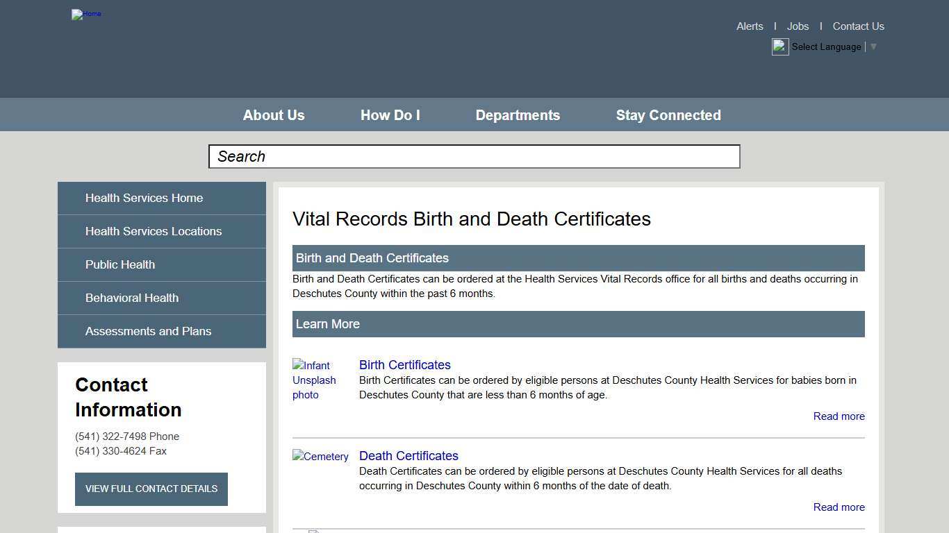 Vital Records Birth and Death Certificates Deschutes County Oregon